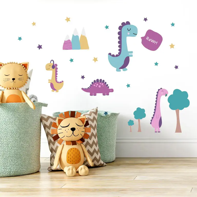Rose Dinosaures Stickers muraux dans la chambre d'enfant