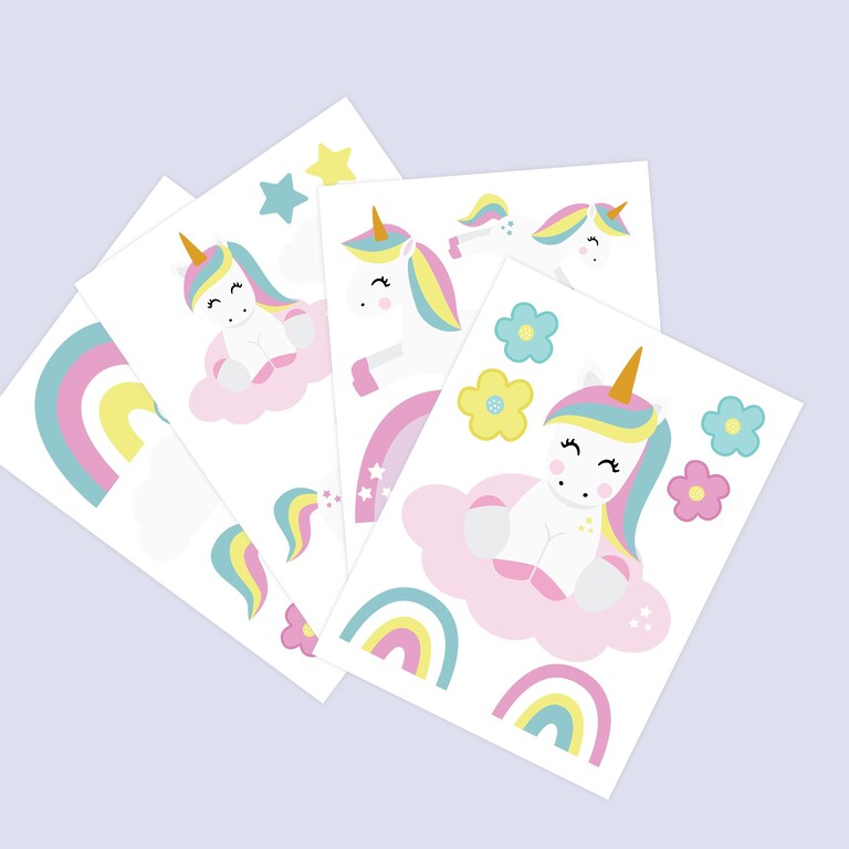 Stickers muraux licornes sur planches en éventail