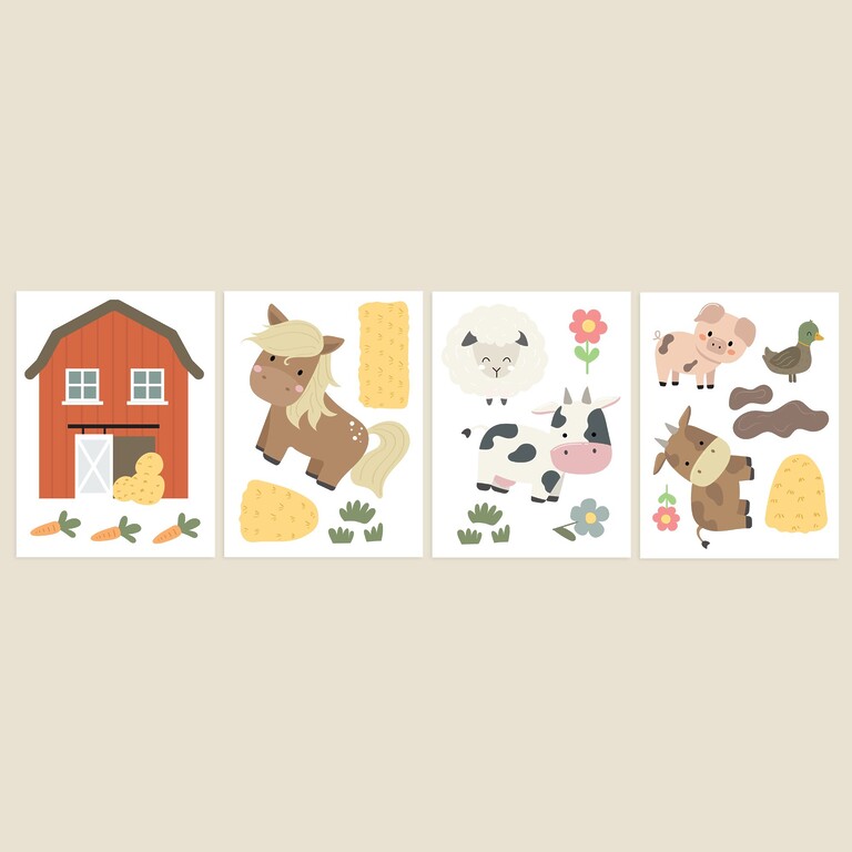 Animaux de la ferme Set de stickers muraux avec planches