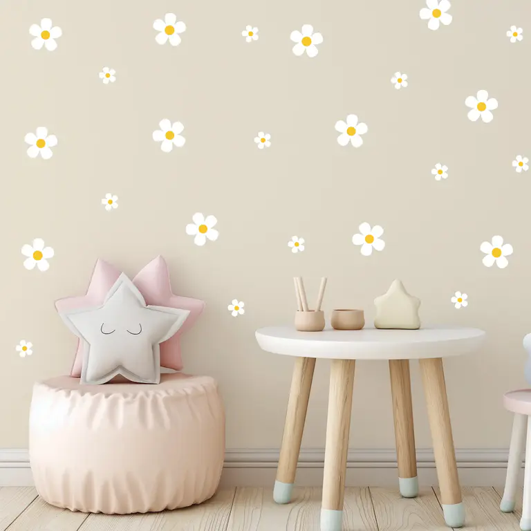 Stickers muraux Daisy blancs dans la chambre d'enfant