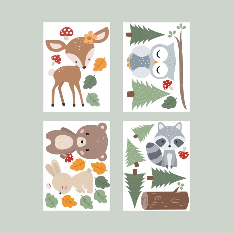 Collection complète des stickers muraux animaux de la forêt — tous les motifs