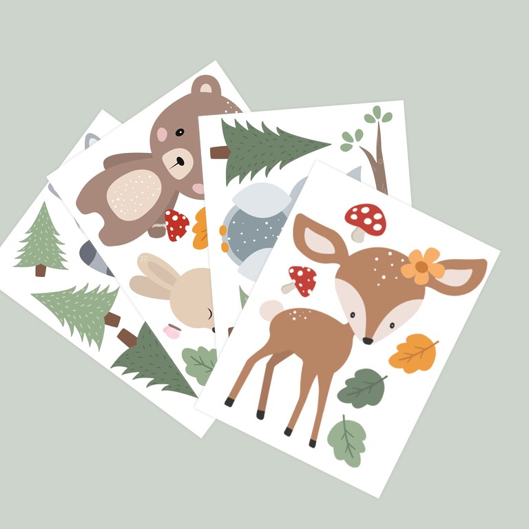 Stickers muraux animaux de la forêt disposés en éventail