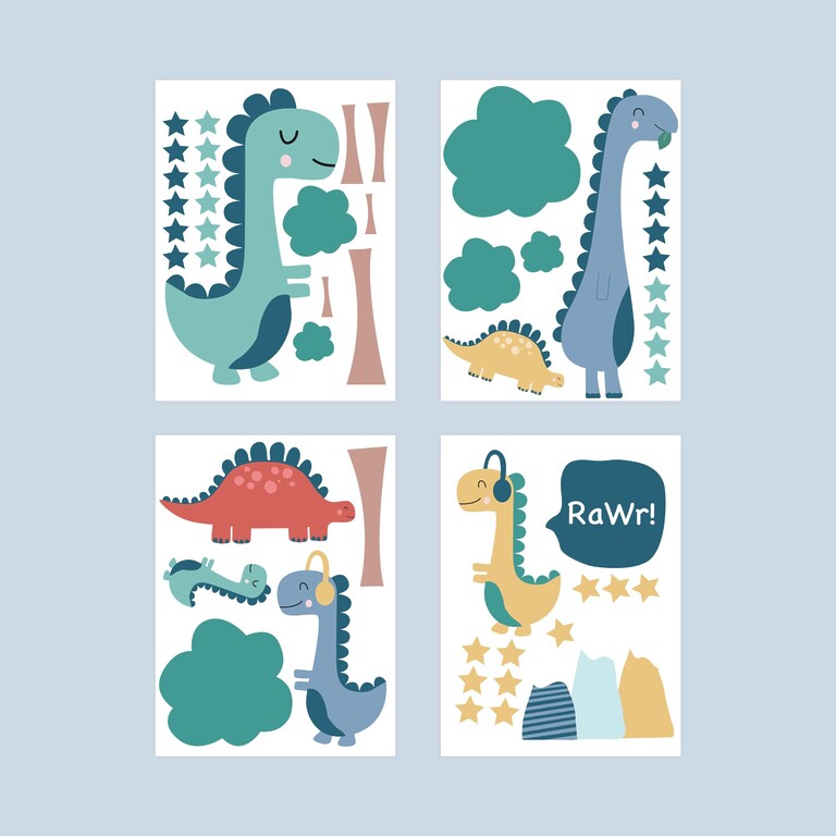 Collection complète des stickers muraux dinosaures — tous les motifs