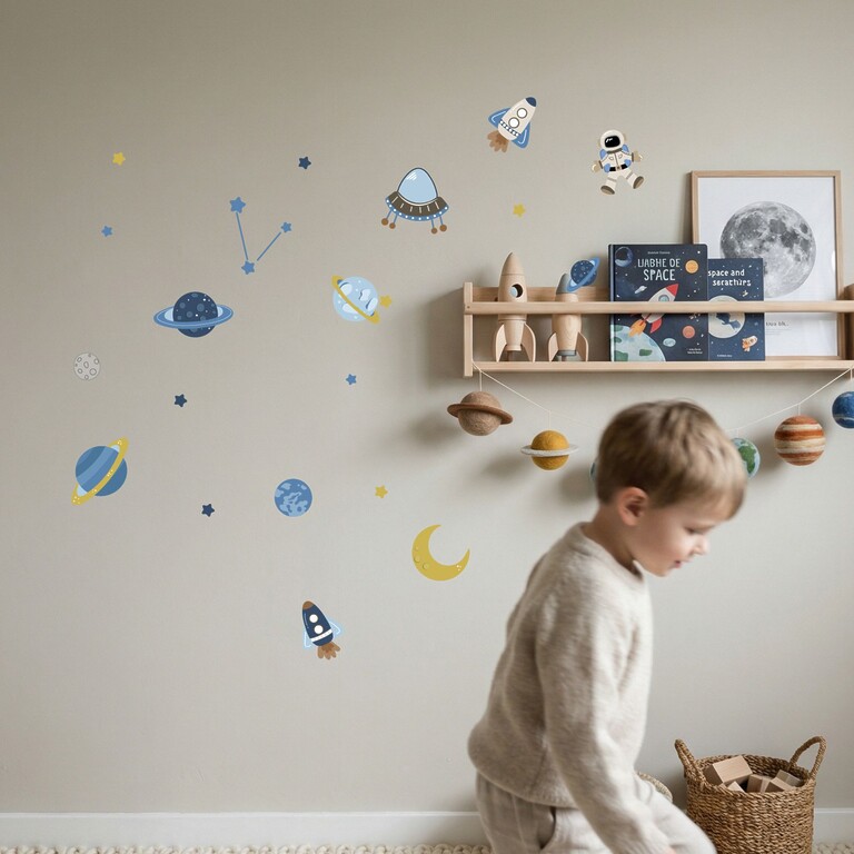 Stickers muraux astronaute espace dans la chambre de garçon