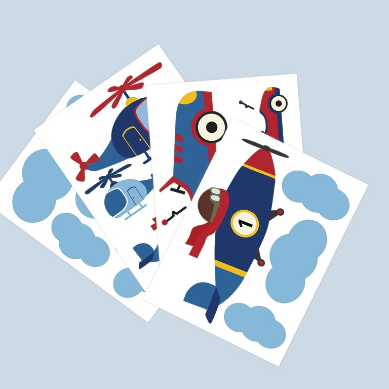 Planches de stickers muraux véhicules rétro disposées en éventail