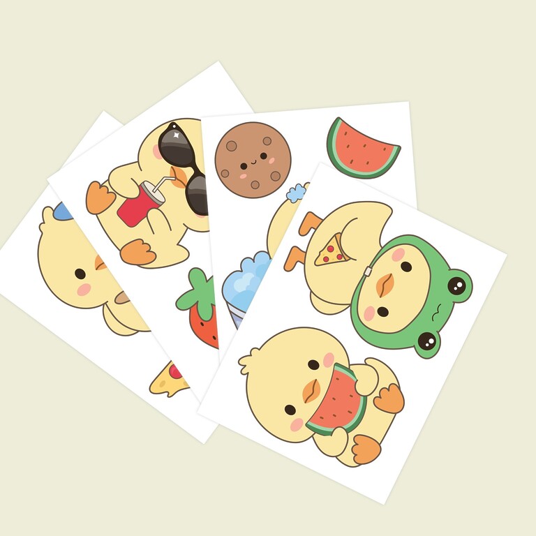 Vue en éventail des stickers muraux canetons