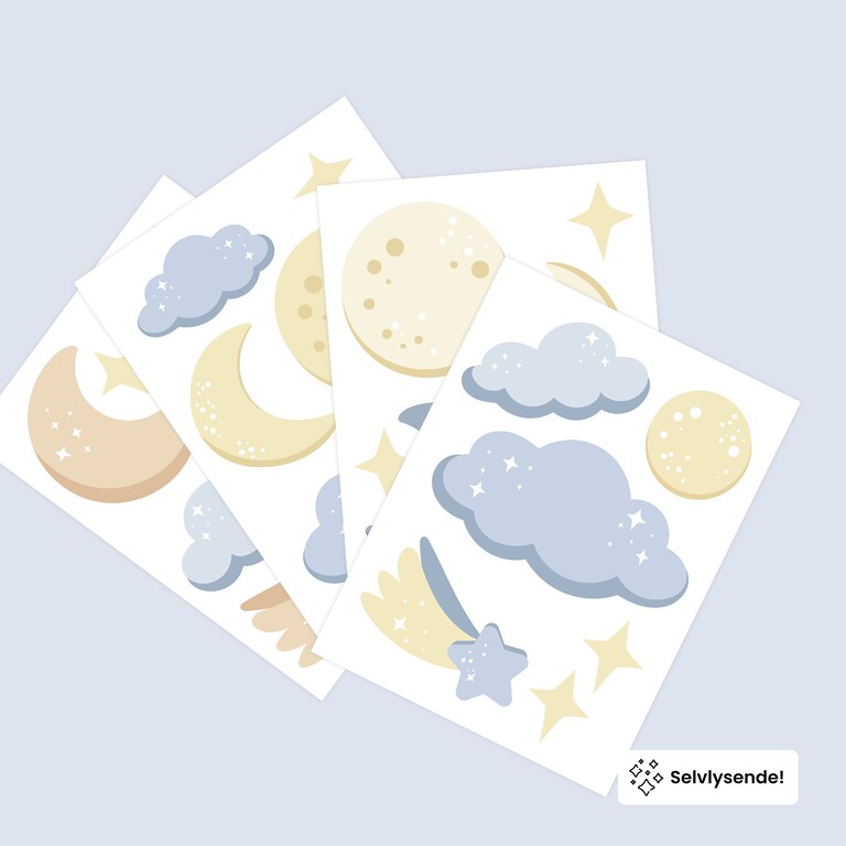 Vue en éventail des stickers muraux ciel étoilé phosphorescents
