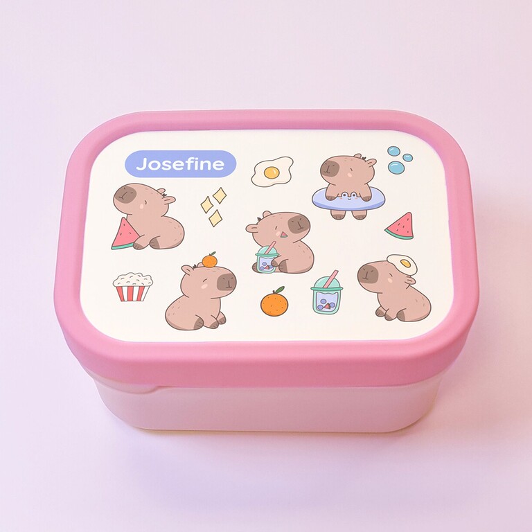 Boîte à goûter rose capybara avec le prénom Josefine