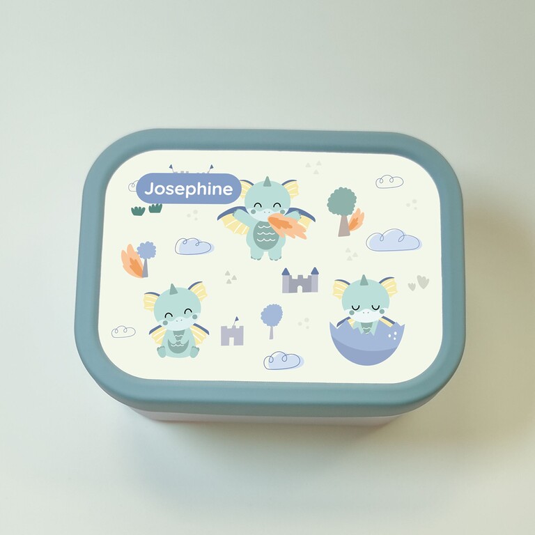 Boîte à goûter verte avec petit dragon