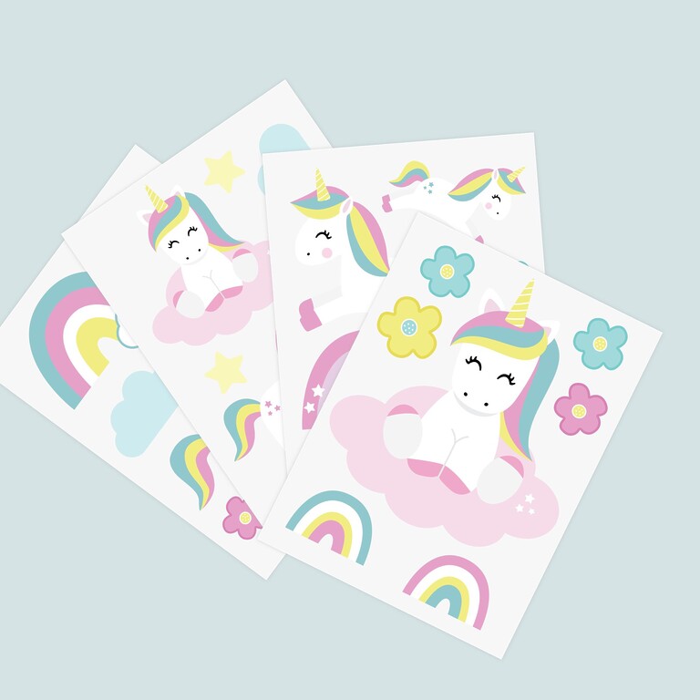 Stickers muraux licornes phosphorescents — planches